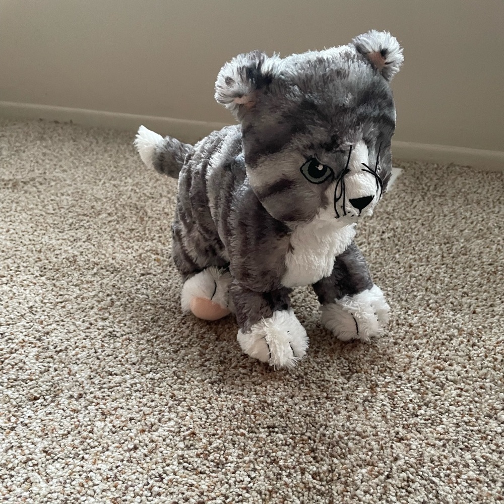 Tabby Cat Plush IKEA LILLEPLUTT Gray White Striped Tuxedo Kitty Stuffed Animal